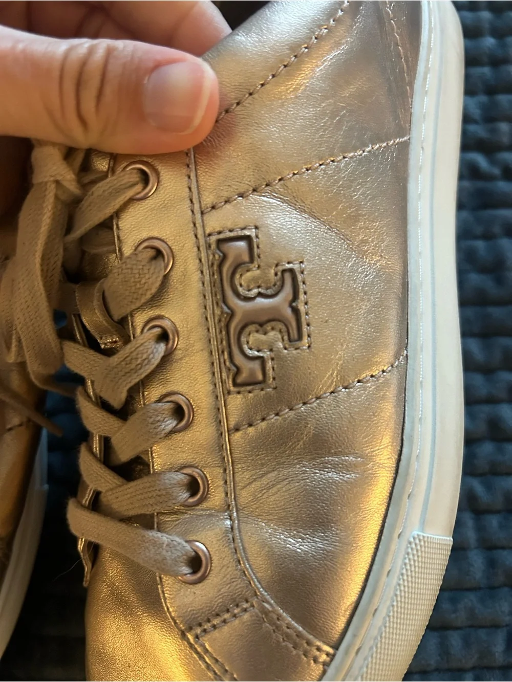 Tory Burch Gold Metallic Leather Lace-Up Sneakers